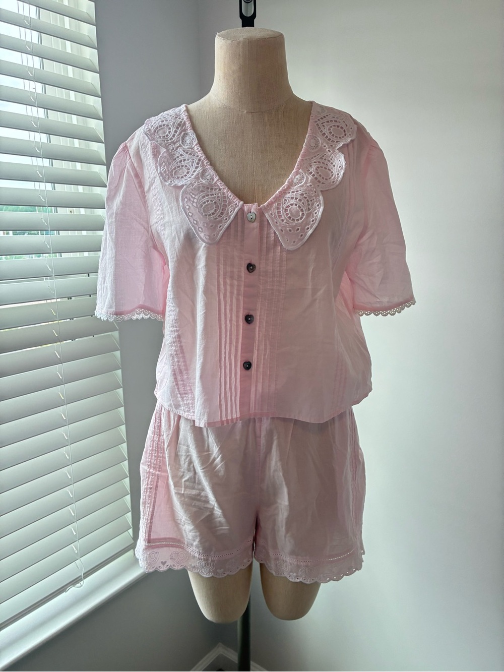 NWT Shabby Chic Women's Cotton Pink Lace Matching Short Set